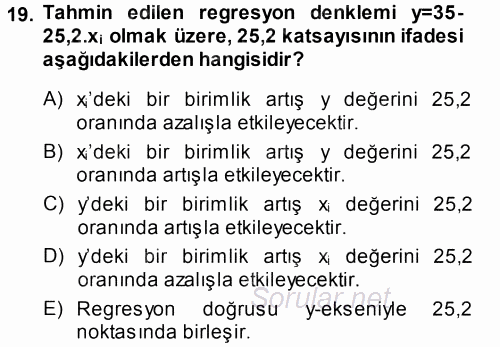İstatistik 2014 - 2015 Tek Ders Sınavı 19.Soru