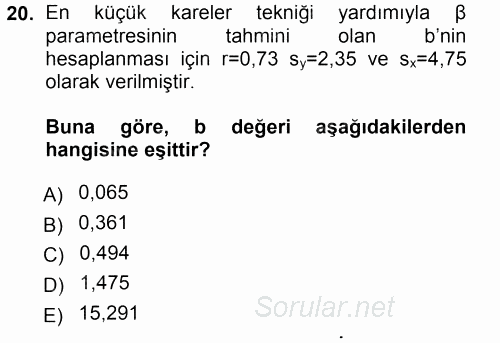 İstatistik 2014 - 2015 Tek Ders Sınavı 20.Soru