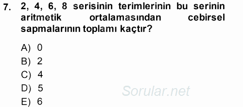 İstatistik 2014 - 2015 Tek Ders Sınavı 7.Soru