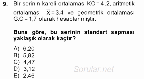 İstatistik 2014 - 2015 Tek Ders Sınavı 9.Soru