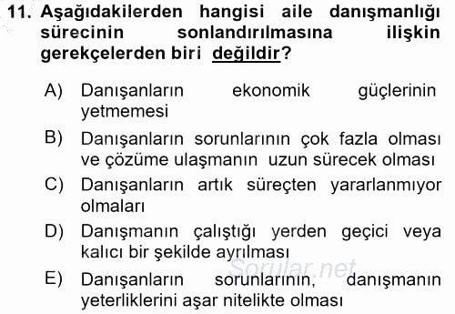 Anne Baba Eğitimi Ve Danışmanlık Hizmetleri 2016 - 2017 3 Ders Sınavı 11.Soru