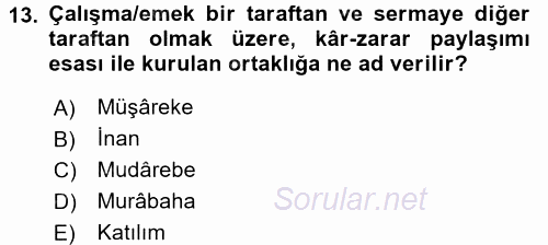 Günümüz Fıkıh Problemleri 2017 - 2018 3 Ders Sınavı 13.Soru