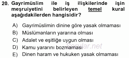 Günümüz Fıkıh Problemleri 2017 - 2018 3 Ders Sınavı 20.Soru