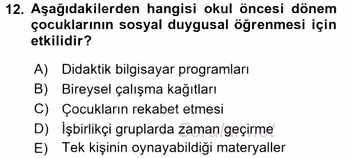 Özel Öğretim Yöntemleri 2 2016 - 2017 Ara Sınavı 12.Soru