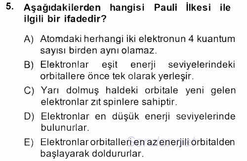 Hücre Kimyası 2014 - 2015 Dönem Sonu Sınavı 5.Soru