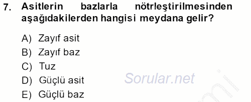 Hücre Kimyası 2014 - 2015 Dönem Sonu Sınavı 7.Soru