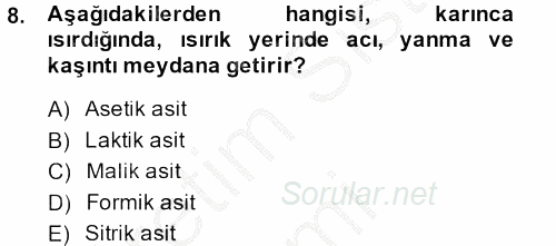 Hücre Kimyası 2014 - 2015 Dönem Sonu Sınavı 8.Soru