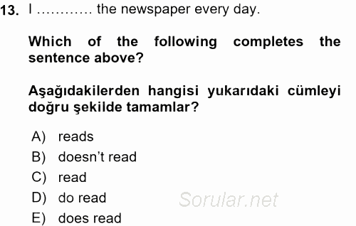 Ingilizce 1 2015 - 2016 Ara Sınavı 13.Soru