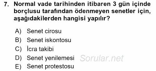 Ön Muhasebe Yazılımları Ve Kullanımı 2016 - 2017 Dönem Sonu Sınavı 7.Soru