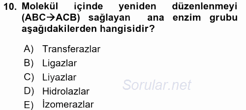 Temel Veteriner Biyokimya 2015 - 2016 Dönem Sonu Sınavı 10.Soru