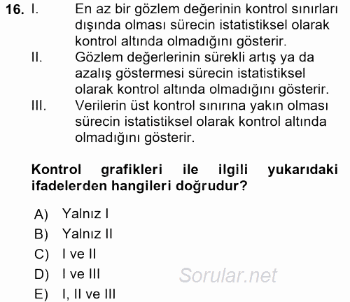 Üretim Yönetimi 2015 - 2016 Tek Ders Sınavı 16.Soru