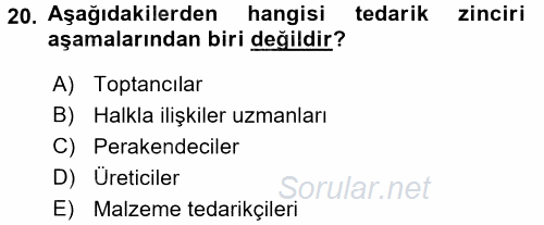 Üretim Yönetimi 2015 - 2016 Tek Ders Sınavı 20.Soru