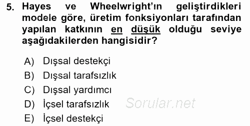 Üretim Yönetimi 2015 - 2016 Tek Ders Sınavı 5.Soru