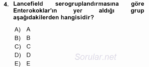 Veteriner Mikrobiyoloji ve Epidemiyoloji 2015 - 2016 Tek Ders Sınavı 4.Soru