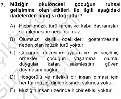 Okulöncesinde Müzik Eğitimi 1 2014 - 2015 Ara Sınavı 7.Soru