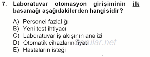 Veteriner Laboratuvar Teknikleri ve Prensipleri 2013 - 2014 Tek Ders Sınavı 7.Soru