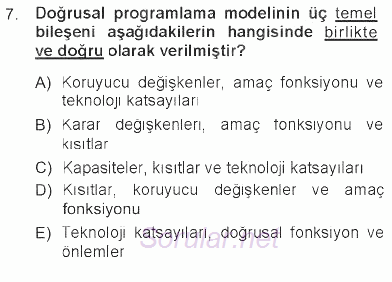 Sağlık Kurumlarında Operasyon Yönetimi 2012 - 2013 Tek Ders Sınavı 7.Soru