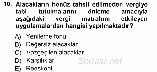 Özel Vergi Hukuku 1 2012 - 2013 Ara Sınavı 10.Soru