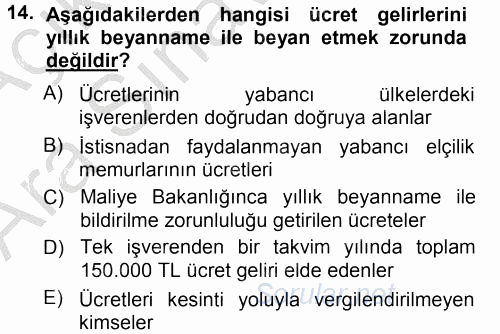 Özel Vergi Hukuku 1 2012 - 2013 Ara Sınavı 14.Soru