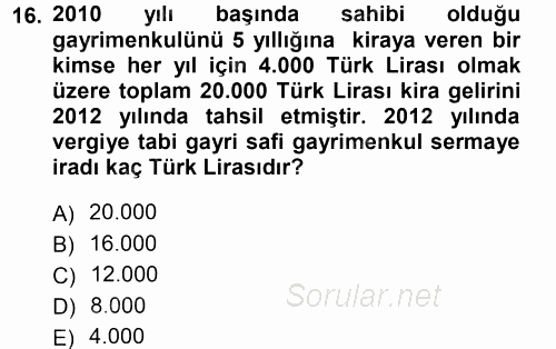 Özel Vergi Hukuku 1 2012 - 2013 Ara Sınavı 16.Soru