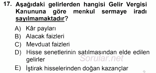 Özel Vergi Hukuku 1 2012 - 2013 Ara Sınavı 17.Soru