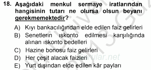 Özel Vergi Hukuku 1 2012 - 2013 Ara Sınavı 18.Soru