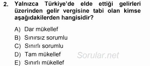 Özel Vergi Hukuku 1 2012 - 2013 Ara Sınavı 2.Soru