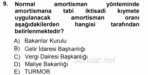 Özel Vergi Hukuku 1 2012 - 2013 Ara Sınavı 9.Soru