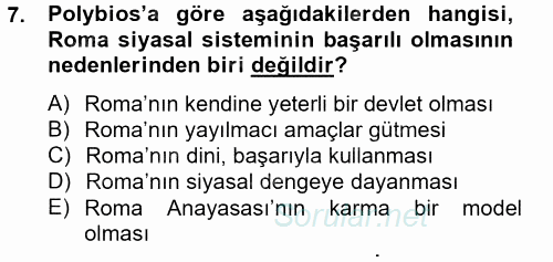 Siyasi Düşünceler Tarihi 2013 - 2014 Ara Sınavı 7.Soru