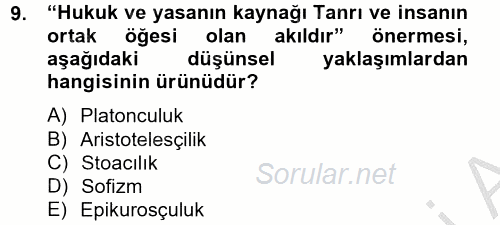 Siyasi Düşünceler Tarihi 2013 - 2014 Ara Sınavı 9.Soru