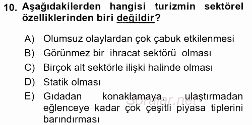 Turizm Ekonomisi 2016 - 2017 Ara Sınavı 10.Soru