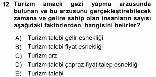 Turizm Ekonomisi 2016 - 2017 Ara Sınavı 12.Soru