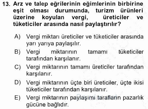 Turizm Ekonomisi 2016 - 2017 Ara Sınavı 13.Soru