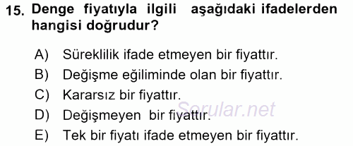 Turizm Ekonomisi 2016 - 2017 Ara Sınavı 15.Soru