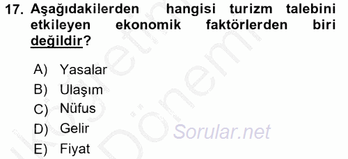 Turizm Ekonomisi 2016 - 2017 Ara Sınavı 17.Soru
