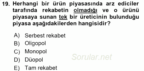 Turizm Ekonomisi 2016 - 2017 Ara Sınavı 19.Soru