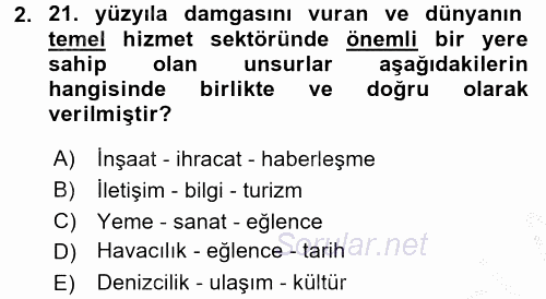Turizm Ekonomisi 2016 - 2017 Ara Sınavı 2.Soru
