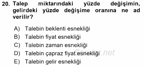 Turizm Ekonomisi 2016 - 2017 Ara Sınavı 20.Soru