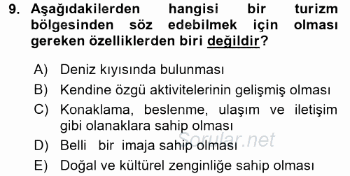 Turizm Ekonomisi 2016 - 2017 Ara Sınavı 9.Soru