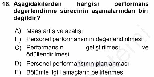 Sağlık Kurumları Yönetimi 2 2016 - 2017 3 Ders Sınavı 16.Soru