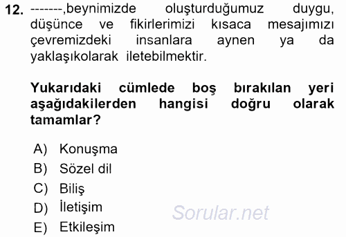 İletişim ve Alternatif İletişim Sistemleri 2017 - 2018 Ara Sınavı 12.Soru