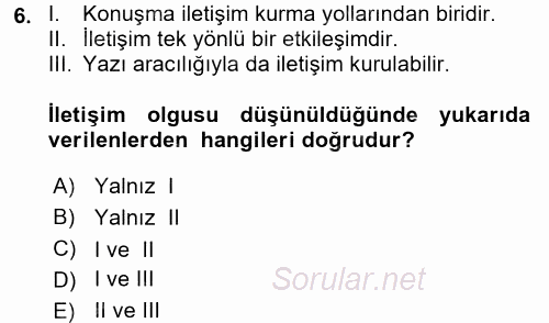 İletişim ve Alternatif İletişim Sistemleri 2017 - 2018 Ara Sınavı 6.Soru