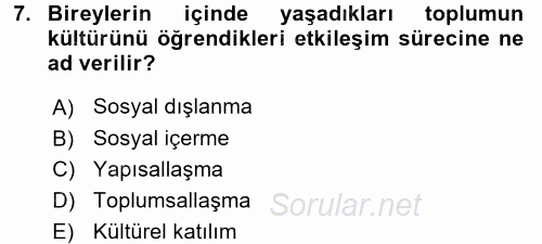 Sosyal Sorunlar 2015 - 2016 Tek Ders Sınavı 7.Soru