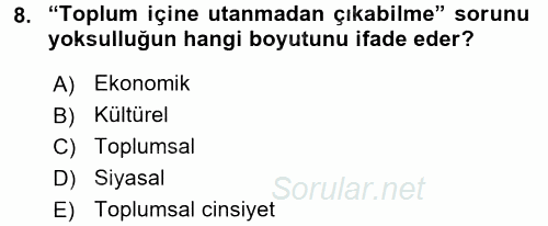 Sosyal Sorunlar 2015 - 2016 Tek Ders Sınavı 8.Soru