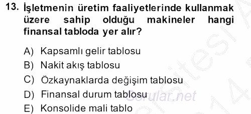 Lojistik Maliyetleri ve Raporlama 2 2013 - 2014 Dönem Sonu Sınavı 13.Soru