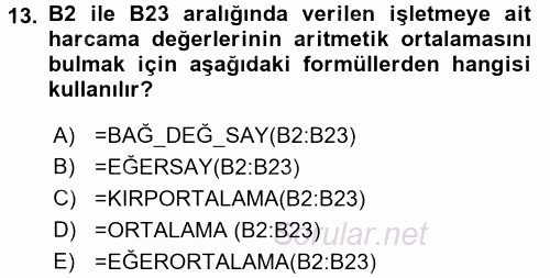İşletme Analitiği 2017 - 2018 Dönem Sonu Sınavı 13.Soru