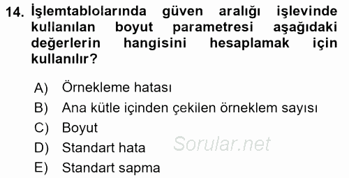 İşletme Analitiği 2017 - 2018 Dönem Sonu Sınavı 14.Soru