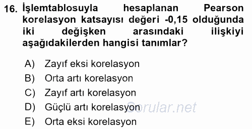 İşletme Analitiği 2017 - 2018 Dönem Sonu Sınavı 16.Soru