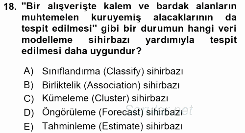 İşletme Analitiği 2017 - 2018 Dönem Sonu Sınavı 18.Soru