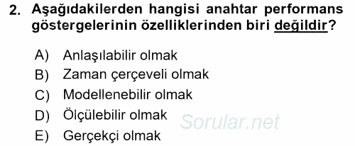 İşletme Analitiği 2017 - 2018 Dönem Sonu Sınavı 2.Soru